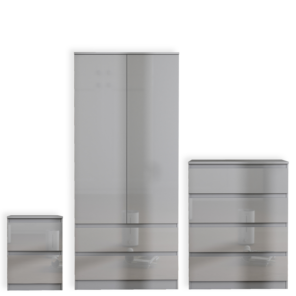 Soho 2 Door Wardrobe & 4 Drawer Chest High Gloss 3 Piece Bedroom Set