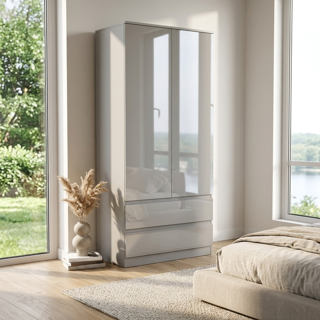 Soho 2 Door Wardrobe & 4 Drawer Chest High Gloss 3 Piece Bedroom Set