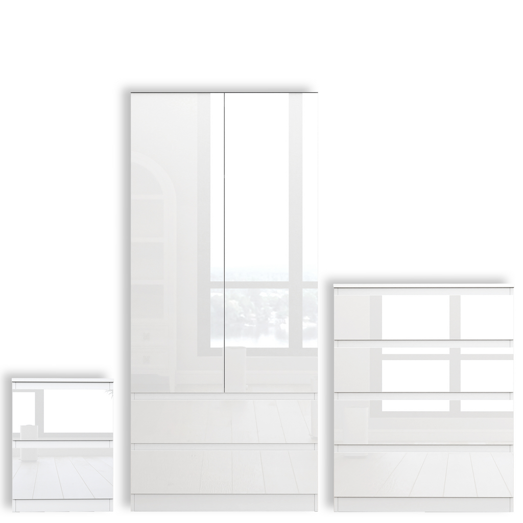Soho 2 Door Wardrobe & 4 Drawer Chest High Gloss 3 Piece Bedroom Set