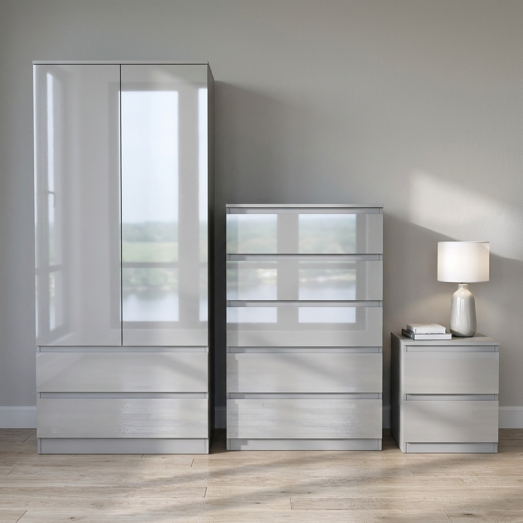 Soho 2 Door Wardrobe & 5 Drawer Chest High Gloss 3 Piece Bedroom Set