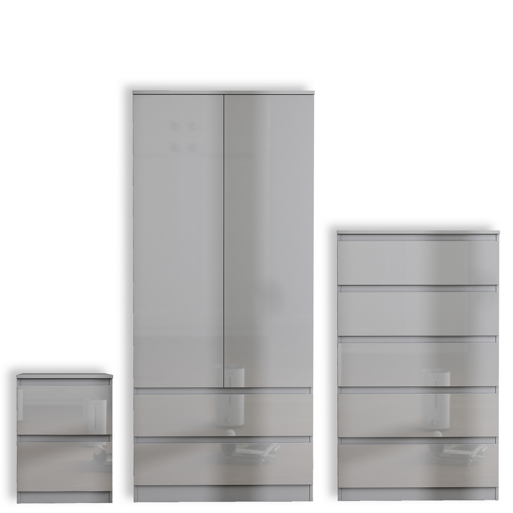 Soho 2 Door Wardrobe & 5 Drawer Chest High Gloss 3 Piece Bedroom Set