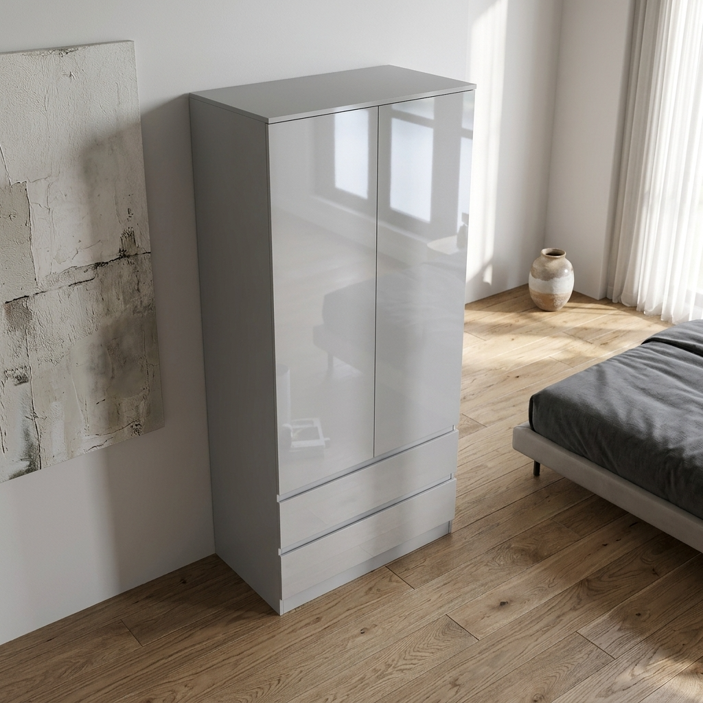 Soho 2 Door Wardrobe & 5 Drawer Chest High Gloss 3 Piece Bedroom Set