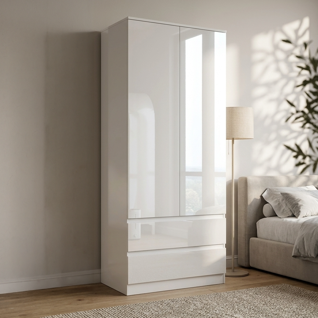 Soho 2 Door Wardrobe & 5 Drawer Chest High Gloss 3 Piece Bedroom Set