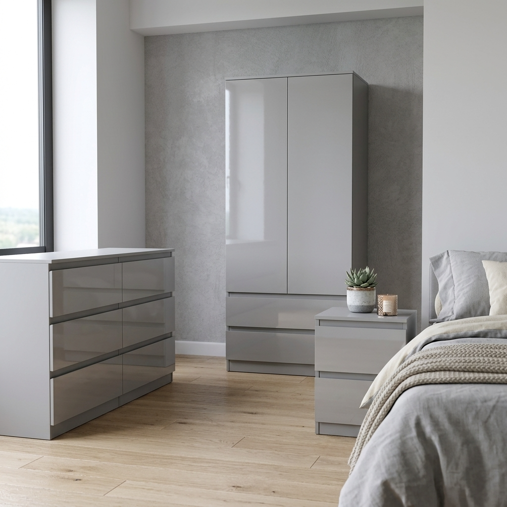 Soho 2 Door Wardrobe & 6 Drawer Chest High Gloss 3 Piece Bedroom Set
