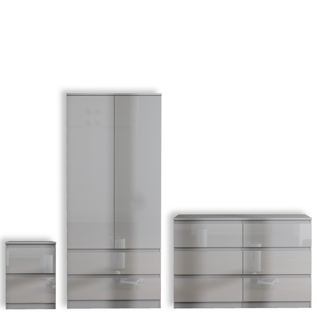 Soho 2 Door Wardrobe & 6 Drawer Chest High Gloss 3 Piece Bedroom Set