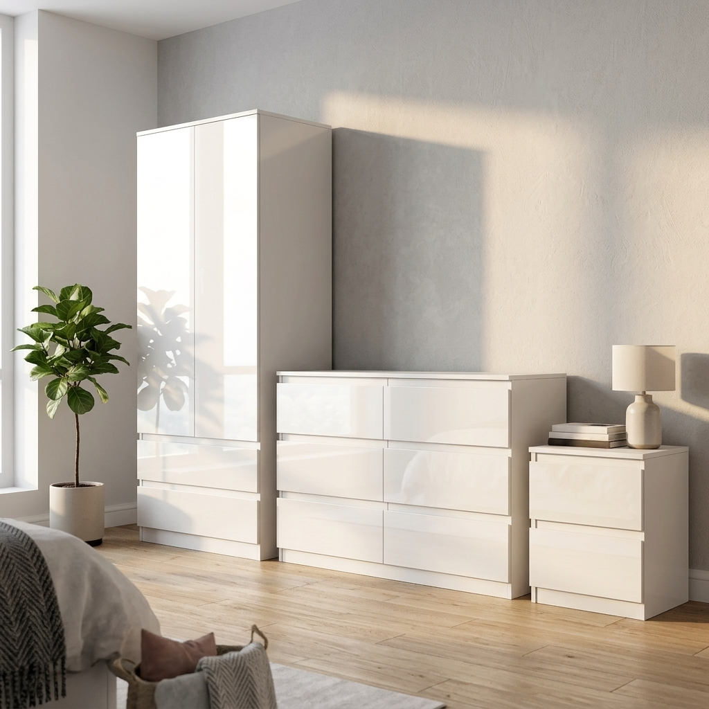 Soho 2 Door Wardrobe & 6 Drawer Chest High Gloss 3 Piece Bedroom Set
