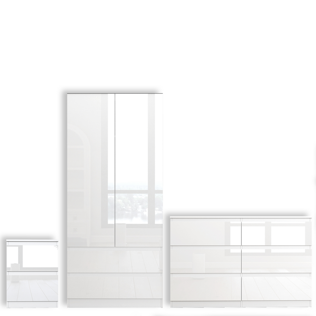 Soho 2 Door Wardrobe & 6 Drawer Chest High Gloss 3 Piece Bedroom Set