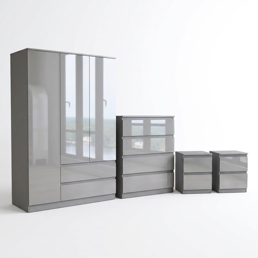 Soho 3 Door Wardrobe, 4 Drawer Chest & Bedside Tables 4 Piece Bedroom Set