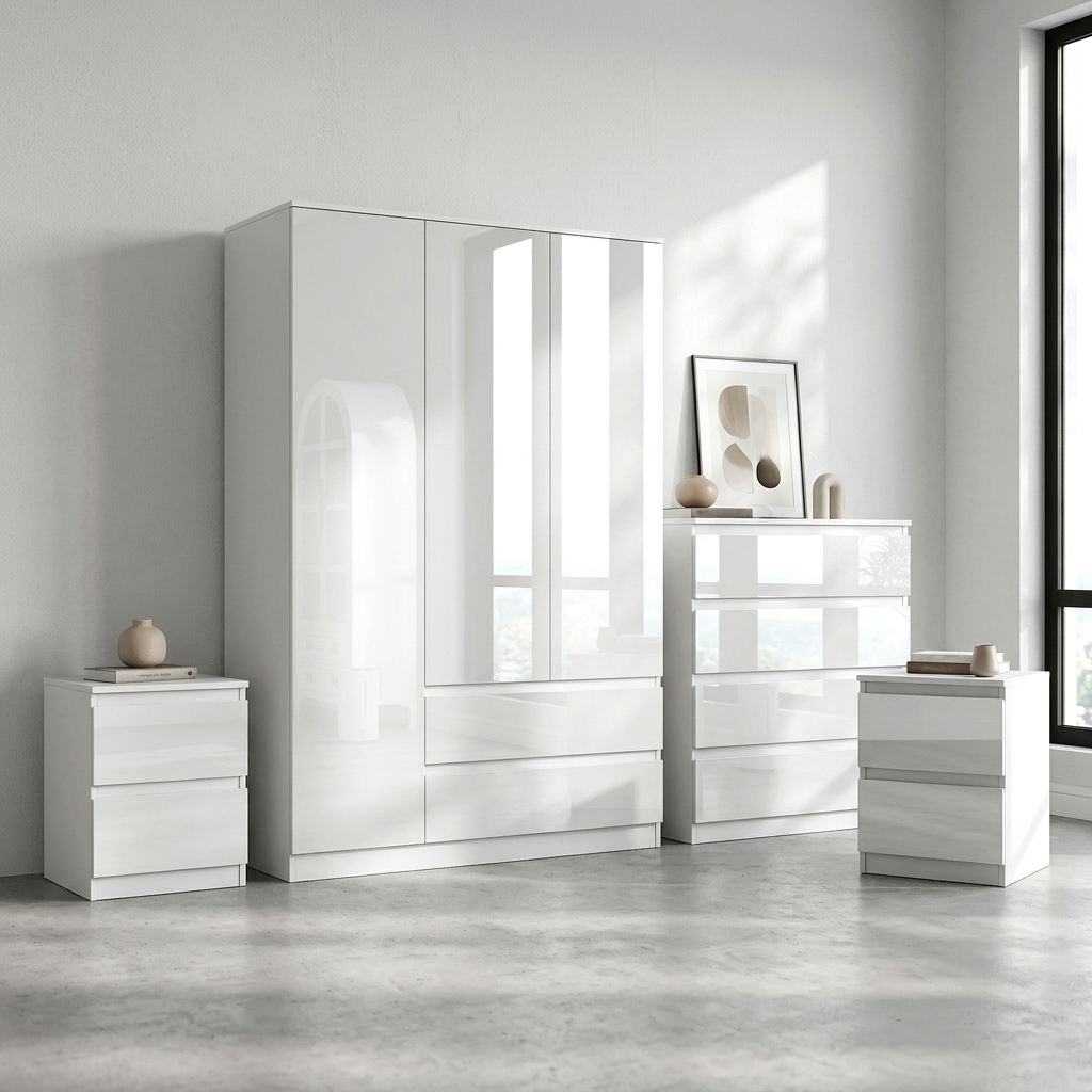 Soho 3 Door Wardrobe, 4 Drawer Chest & Bedside Tables 4 Piece Bedroom Set