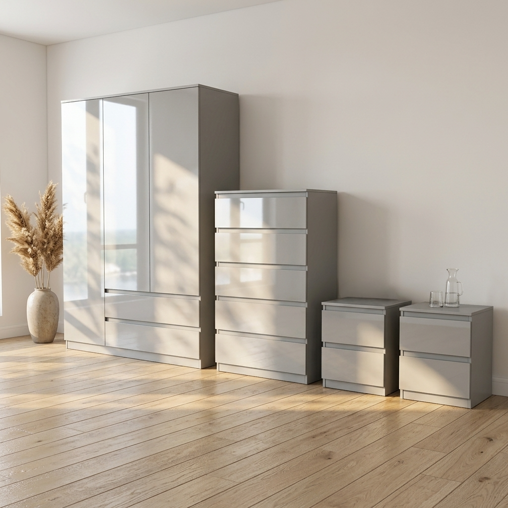 Soho 3 Door Wardrobe, 5 Drawer Chest & Bedside Tables 4 Piece Bedroom Set
