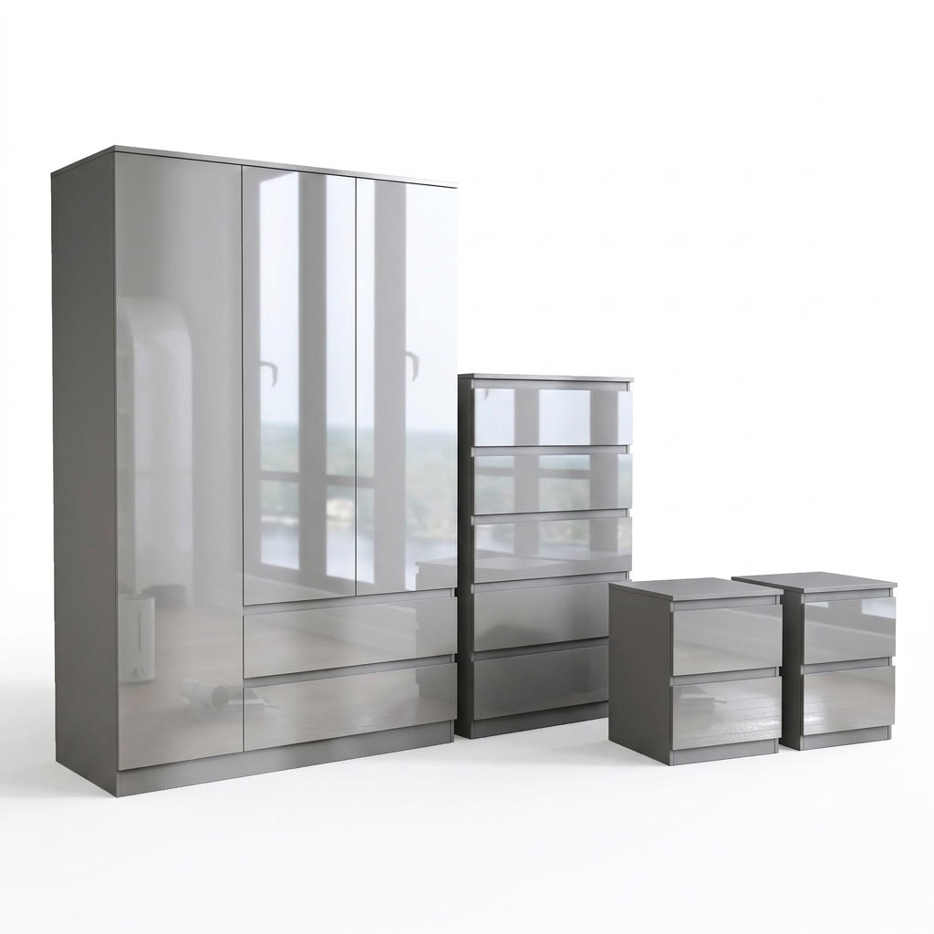 Soho 3 Door Wardrobe, 5 Drawer Chest & Bedside Tables 4 Piece Bedroom Set