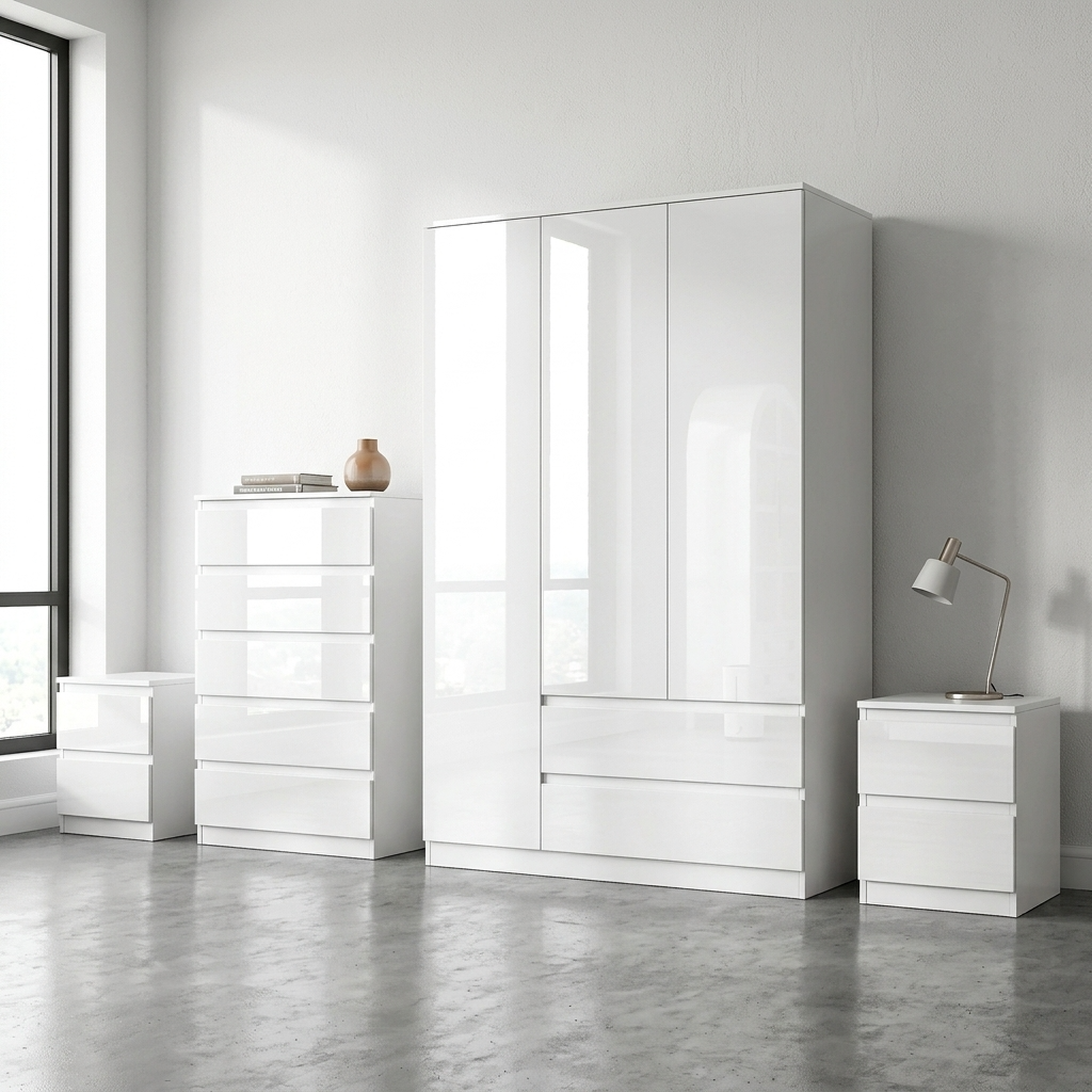 Soho 3 Door Wardrobe, 5 Drawer Chest & Bedside Tables 4 Piece Bedroom Set