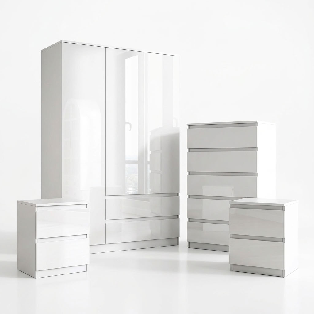Soho 3 Door Wardrobe, 5 Drawer Chest & Bedside Tables 4 Piece Bedroom Set
