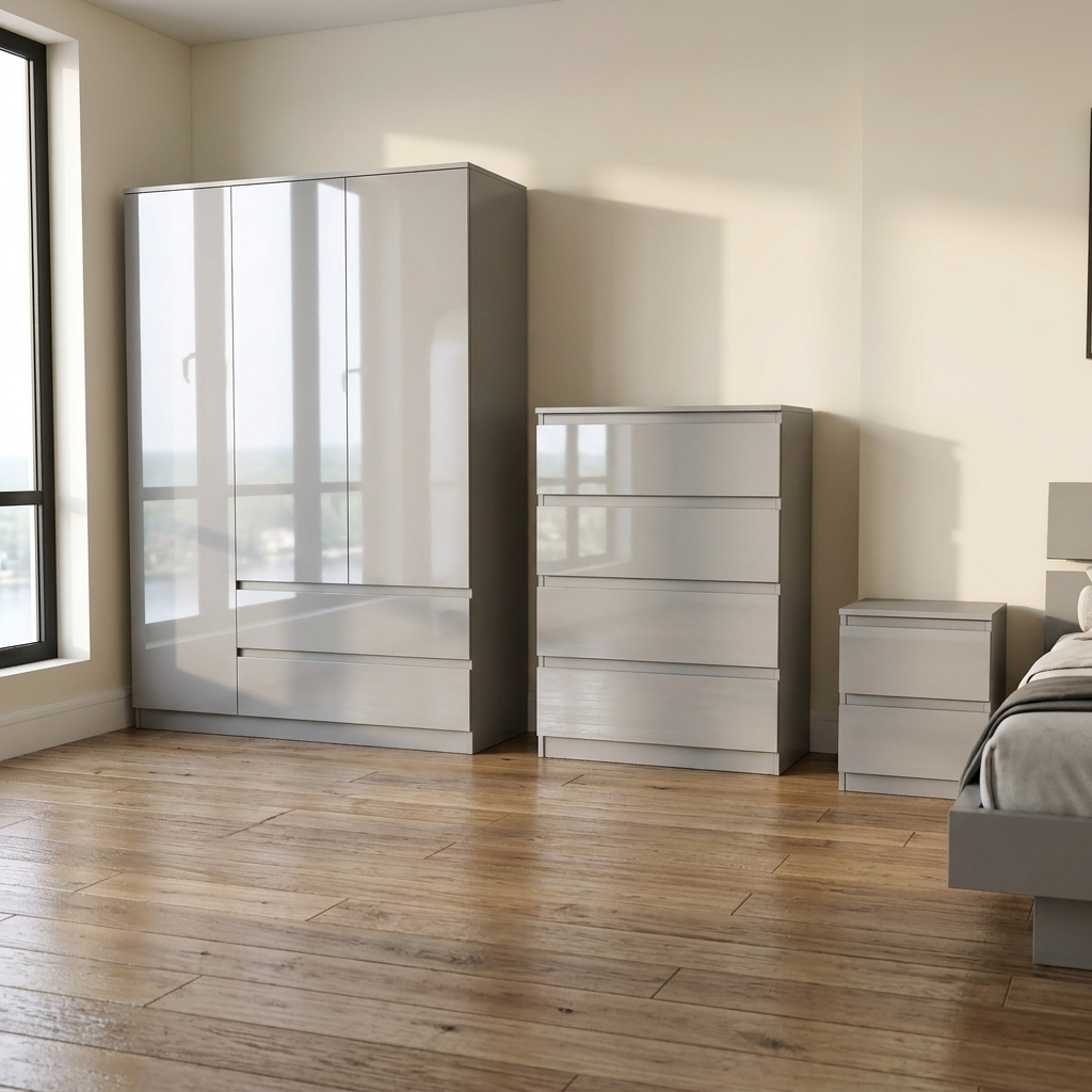 Soho 3 Door Wardrobe & 4 Drawer Chest High Gloss 3 Piece Bedroom Set