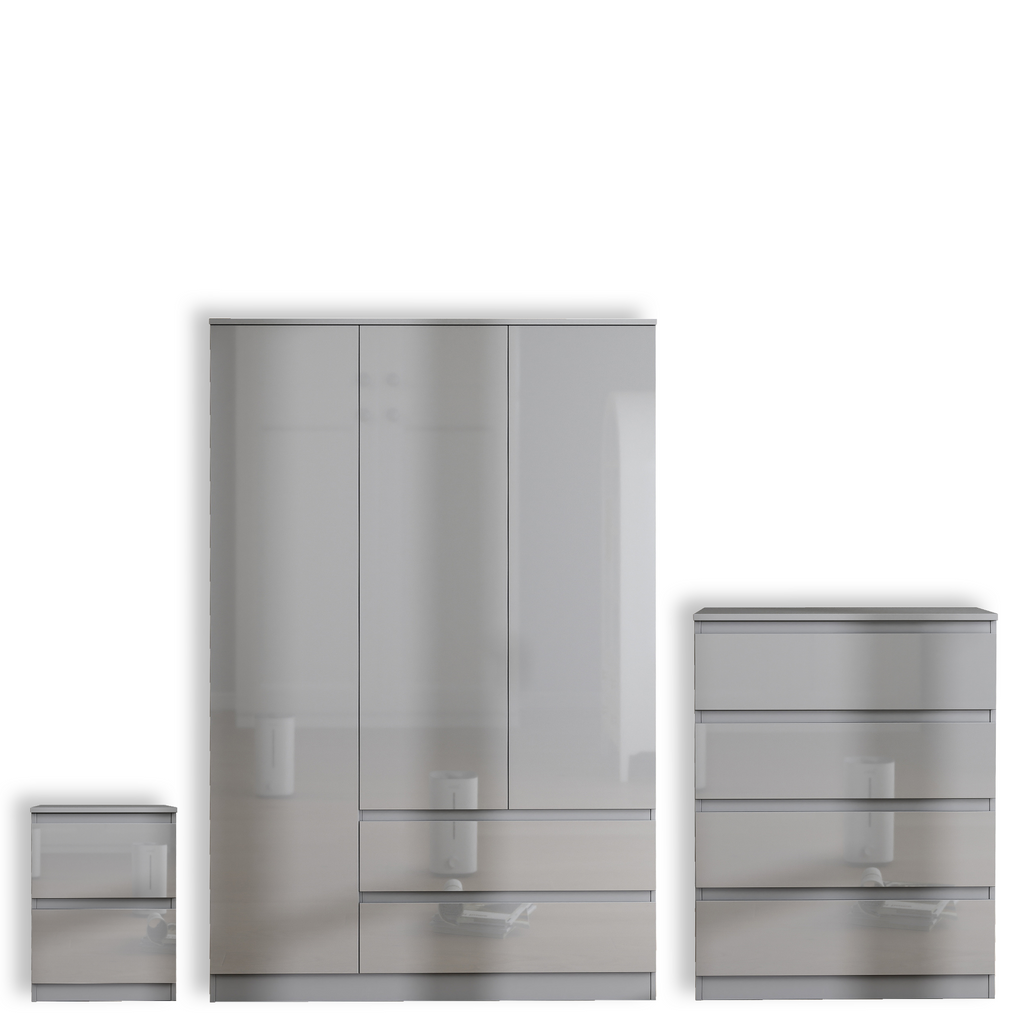 Soho 3 Door Wardrobe & 4 Drawer Chest High Gloss 3 Piece Bedroom Set