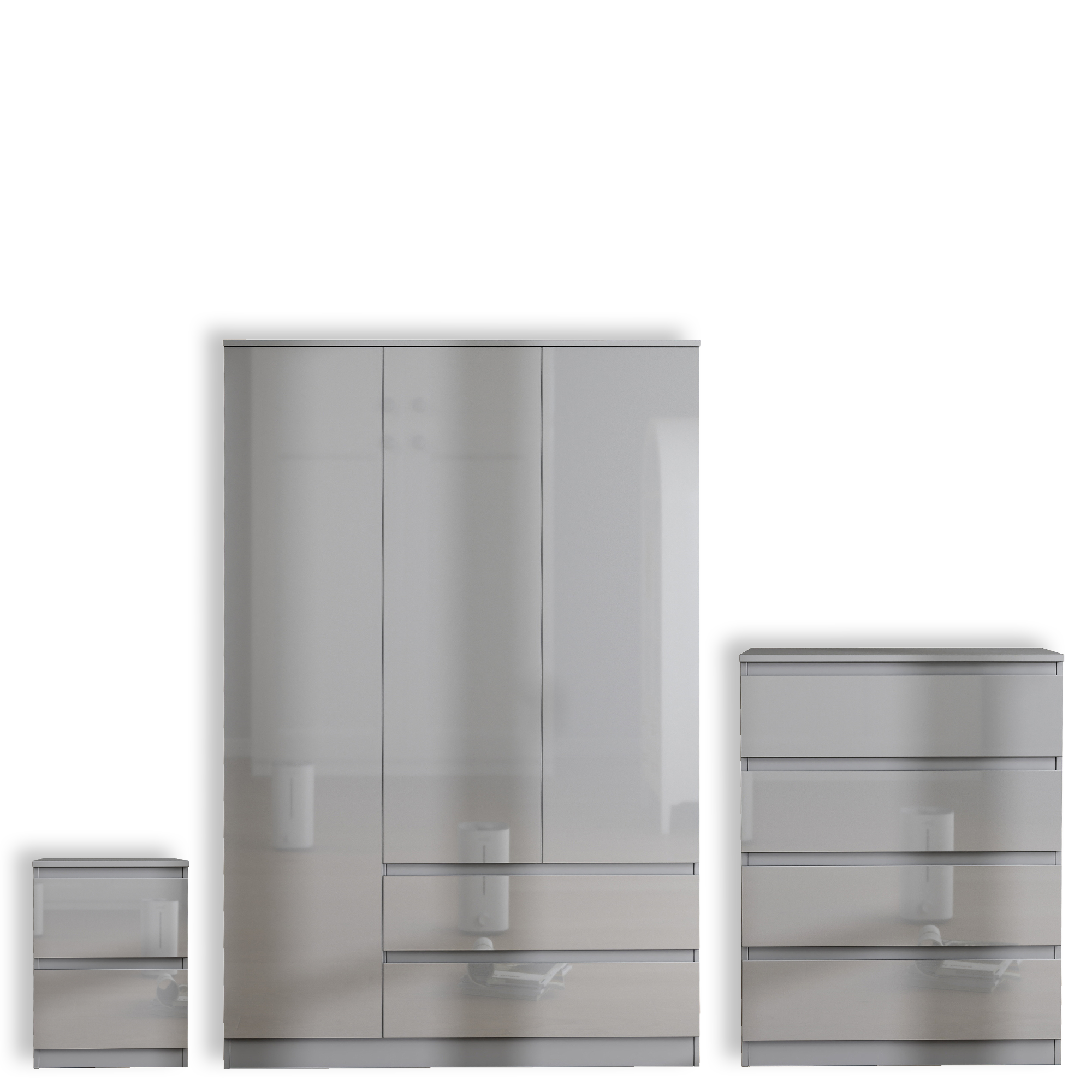Soho 3 Door Wardrobe & 4 Drawer Chest High Gloss 3 Piece Bedroom Set