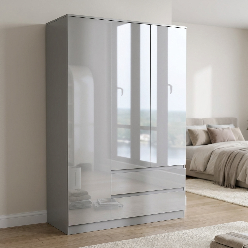 Soho 3 Door Wardrobe & 4 Drawer Chest High Gloss 3 Piece Bedroom Set