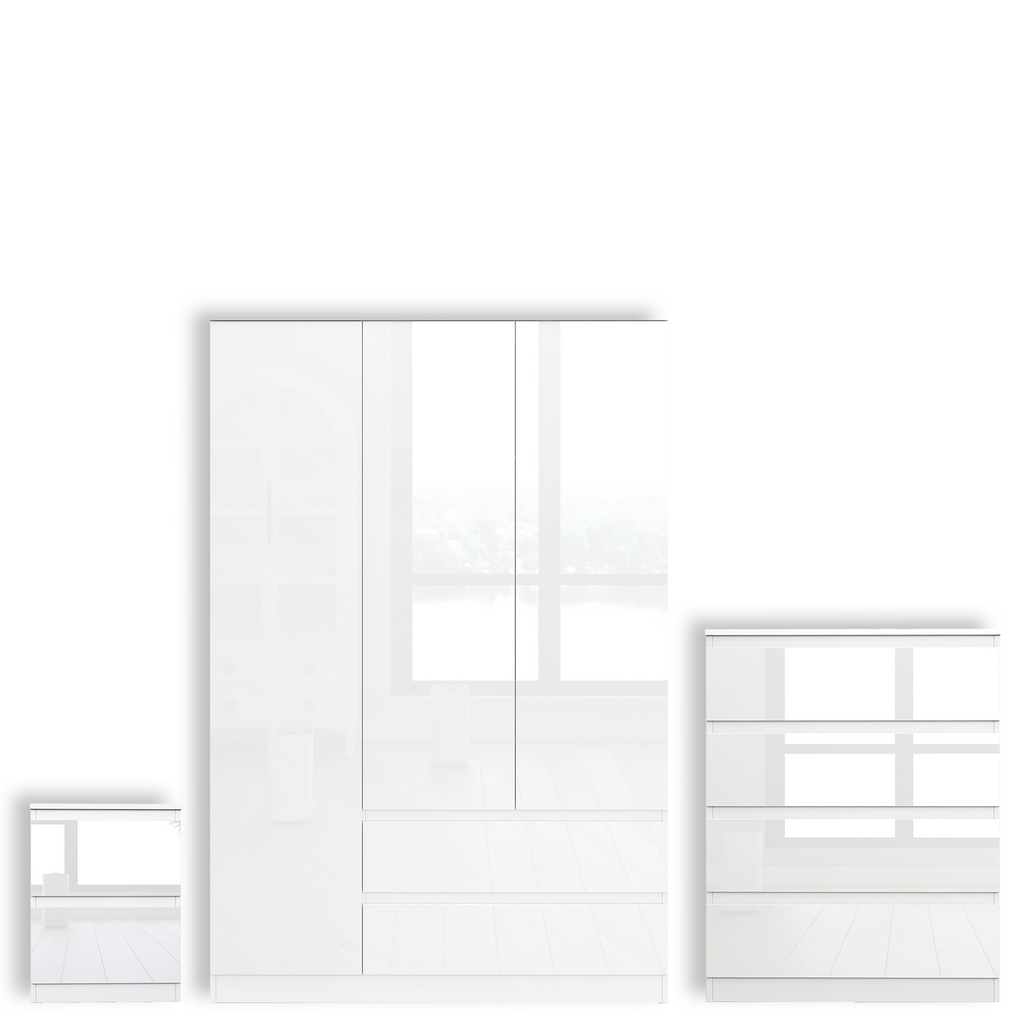 Soho 3 Door Wardrobe & 4 Drawer Chest High Gloss 3 Piece Bedroom Set