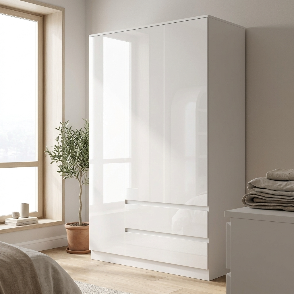 Soho 3 Door Wardrobe & 4 Drawer Chest High Gloss 3 Piece Bedroom Set