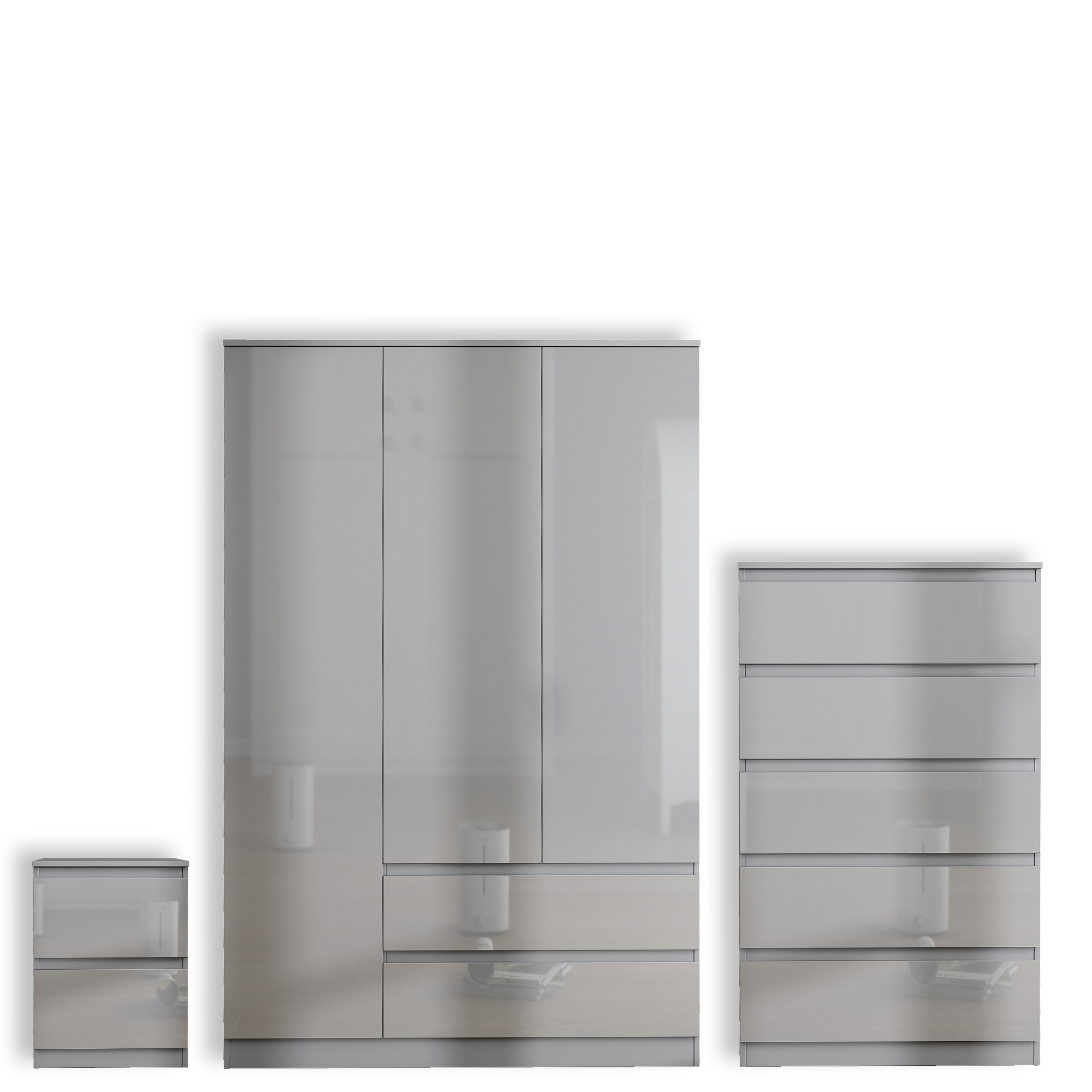 Soho 3 Door Wardrobe & 5 Drawer Chest High Gloss 3 Piece Bedroom Set
