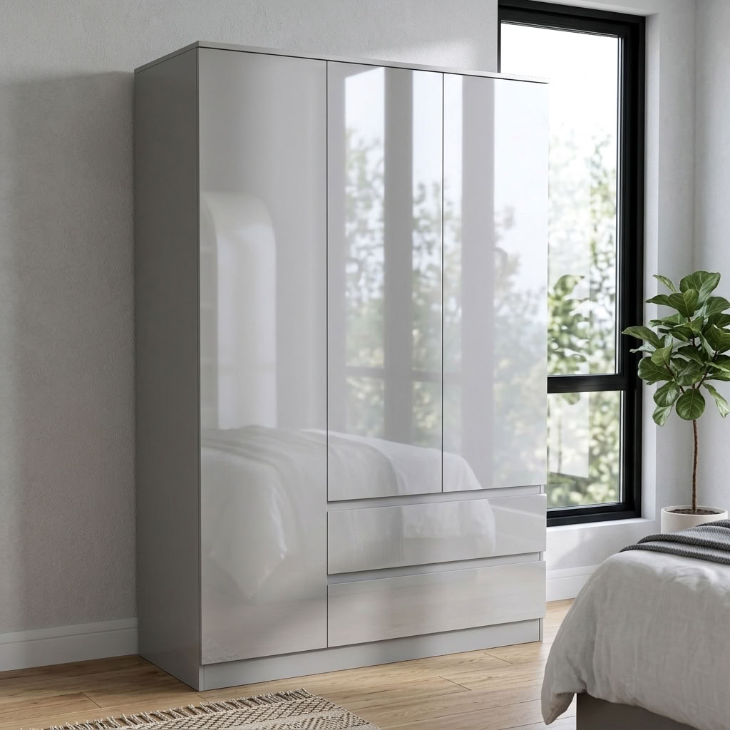 Soho 3 Door Wardrobe & 5 Drawer Chest High Gloss 3 Piece Bedroom Set
