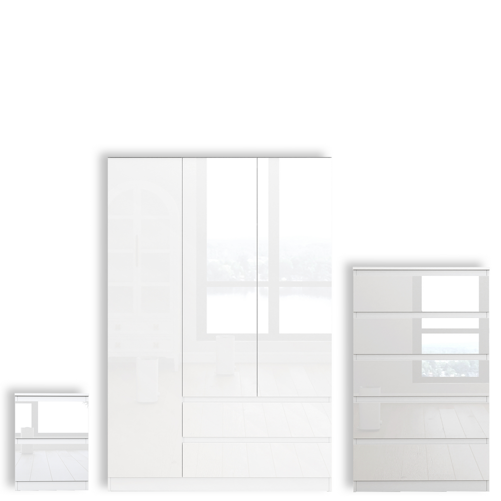 Soho 3 Door Wardrobe & 5 Drawer Chest High Gloss 3 Piece Bedroom Set