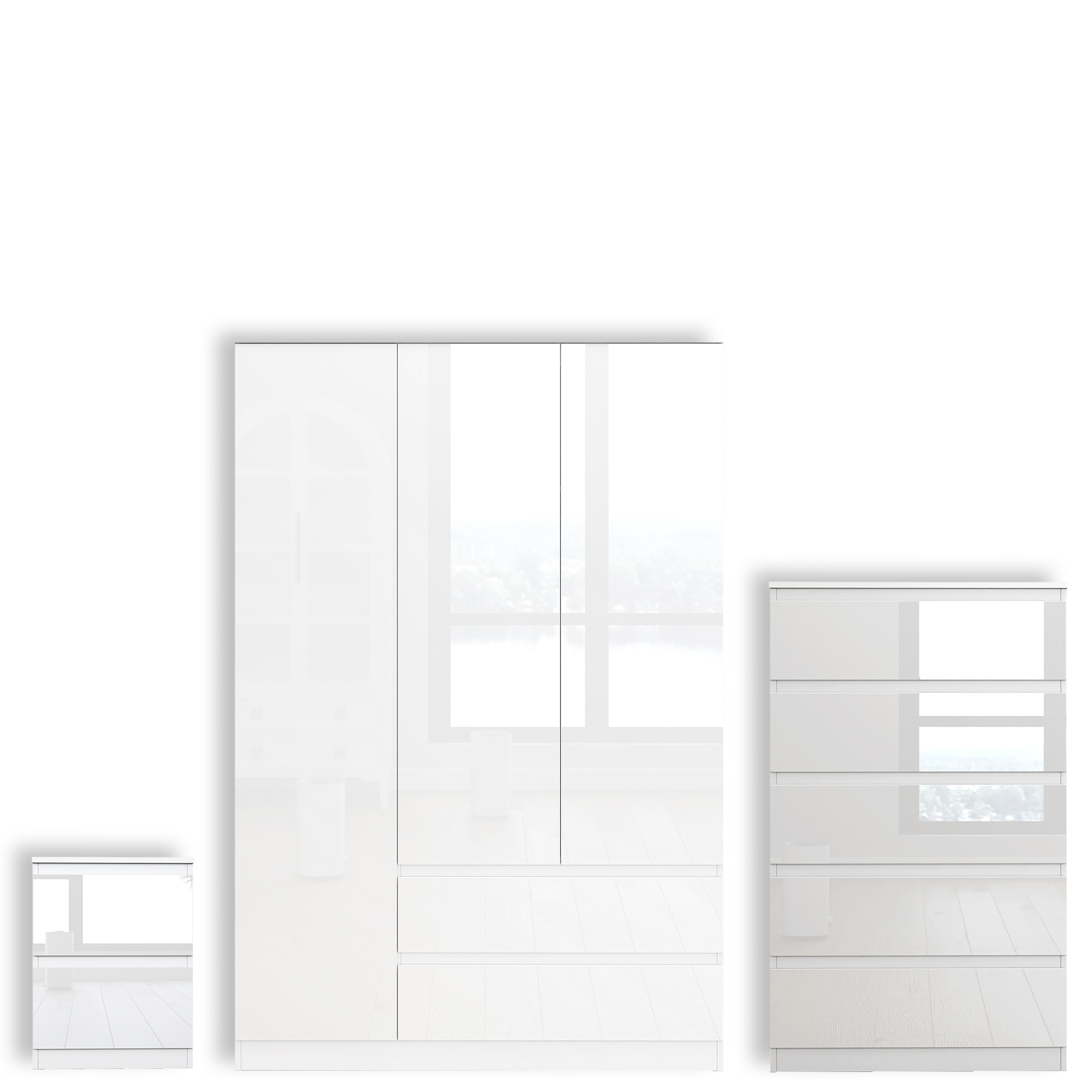 Soho 3 Door Wardrobe & 5 Drawer Chest High Gloss 3 Piece Bedroom Set