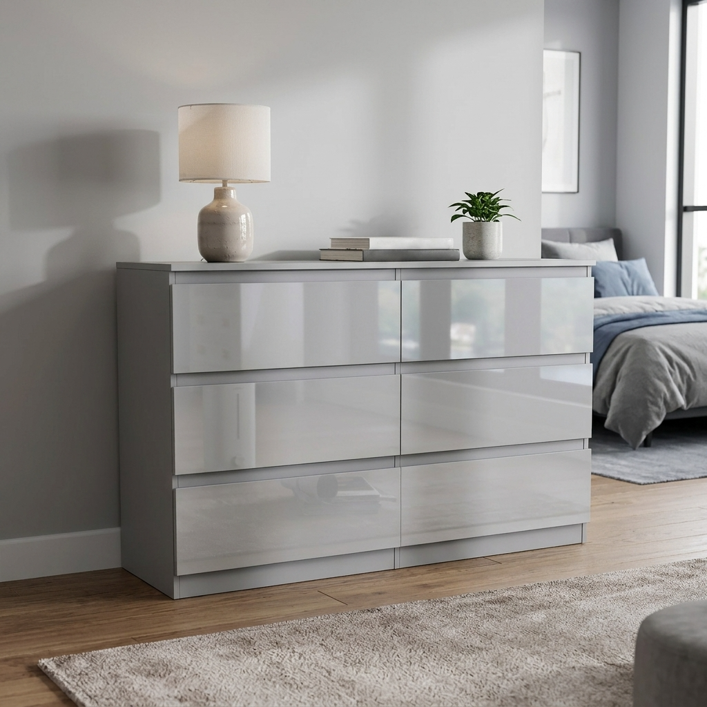 Soho 3 Door Wardrobe & 6 Drawer Chest High Gloss 3 Piece Bedroom Set