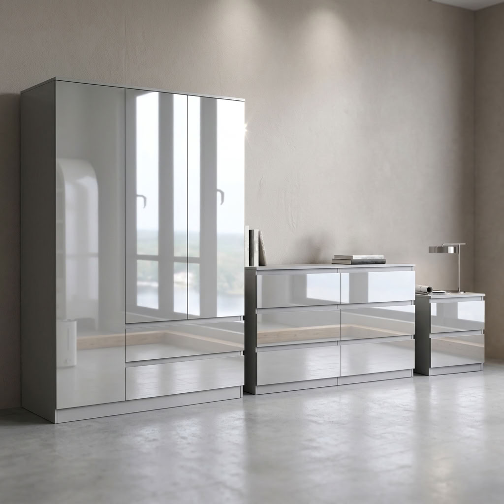Soho 3 Door Wardrobe & 6 Drawer Chest High Gloss 3 Piece Bedroom Set