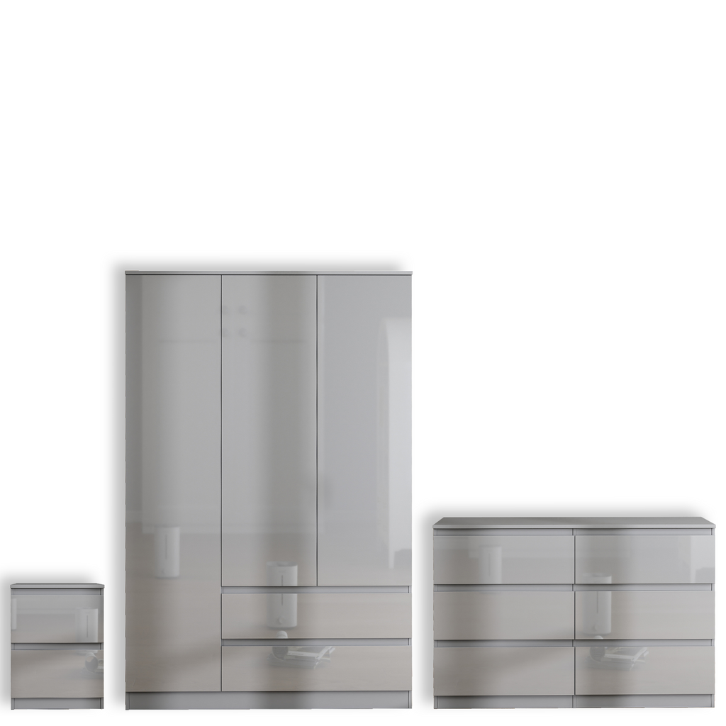 Soho 3 Door Wardrobe & 6 Drawer Chest High Gloss 3 Piece Bedroom Set