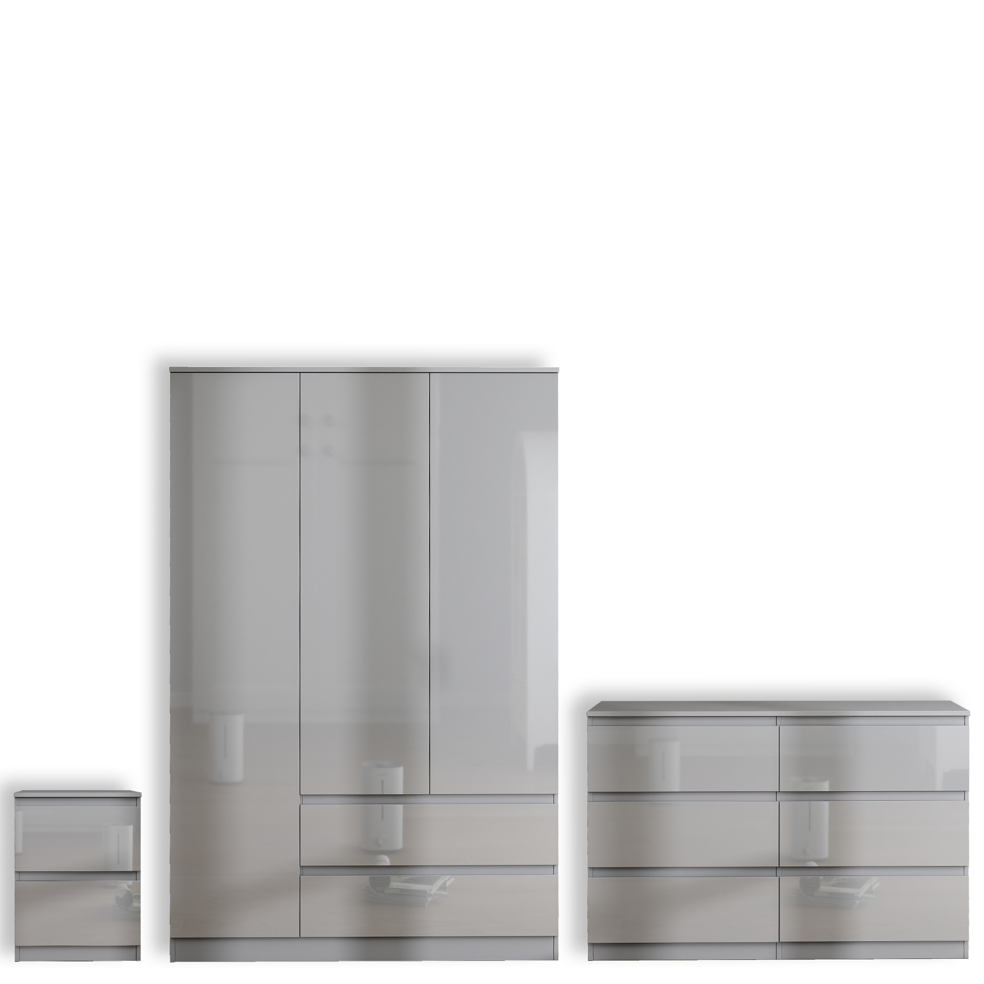 Soho 3 Door Wardrobe & 6 Drawer Chest High Gloss 3 Piece Bedroom Set