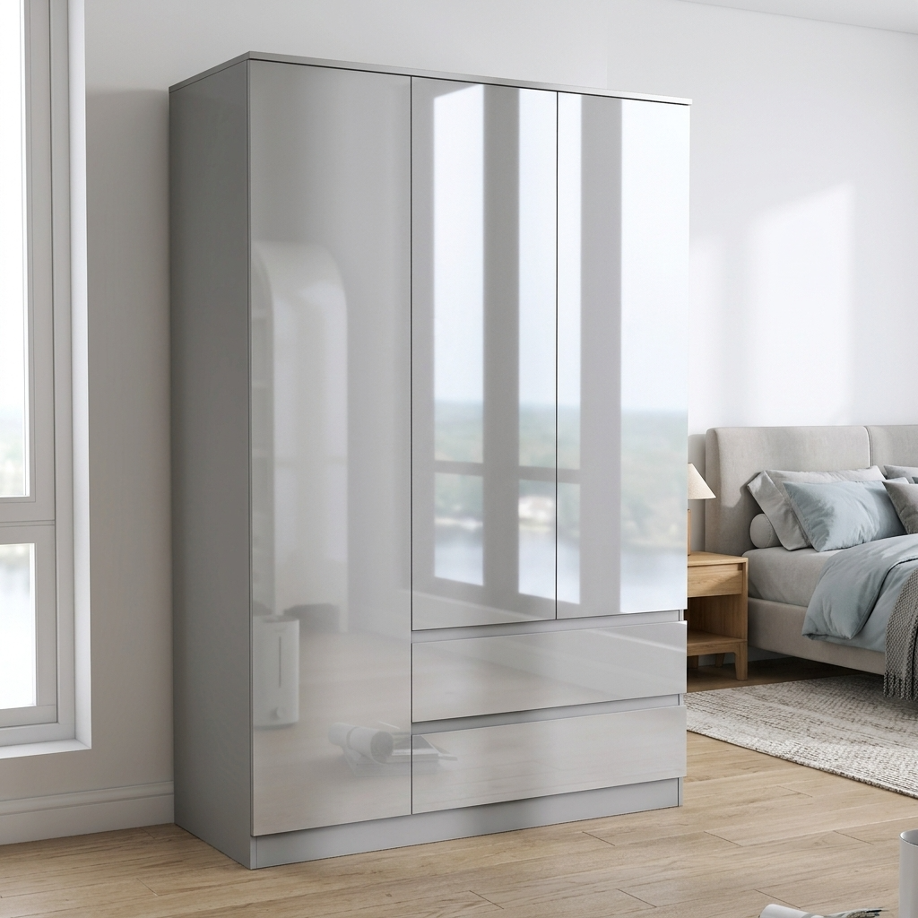 Soho 3 Door Wardrobe & 6 Drawer Chest High Gloss 3 Piece Bedroom Set