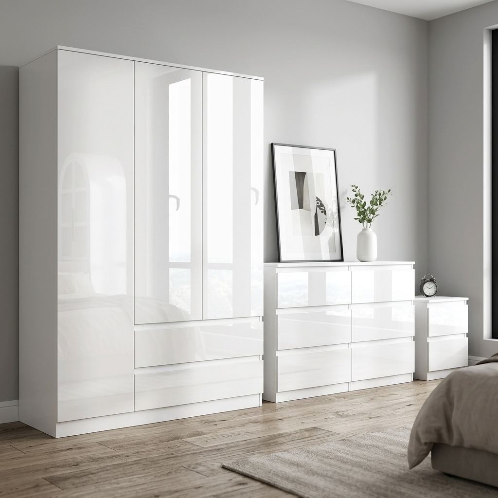 Soho 3 Door Wardrobe & 6 Drawer Chest High Gloss 3 Piece Bedroom Set