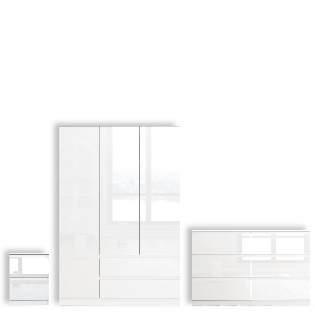 Soho 3 Door Wardrobe & 6 Drawer Chest High Gloss 3 Piece Bedroom Set