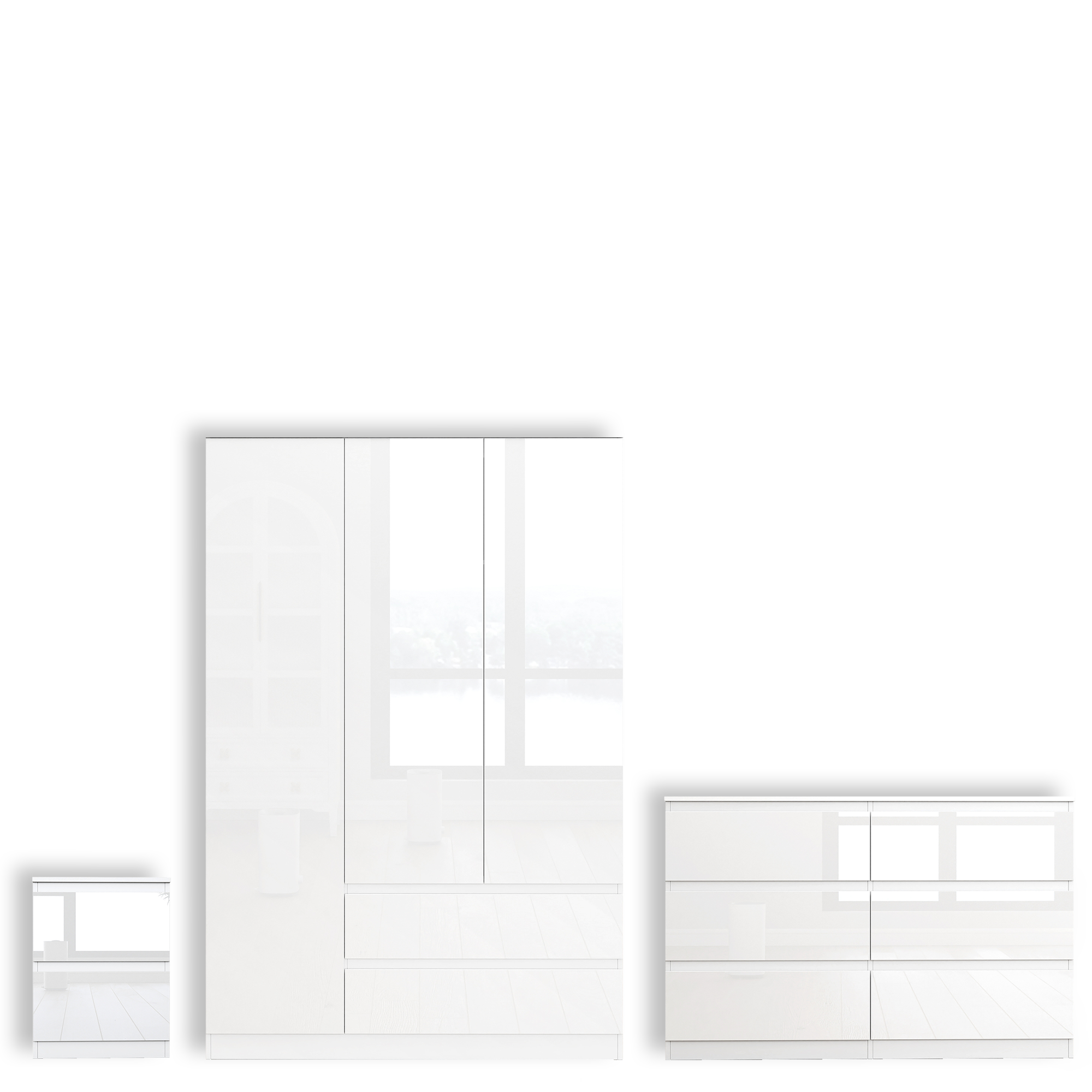 Soho 3 Door Wardrobe & 6 Drawer Chest High Gloss 3 Piece Bedroom Set