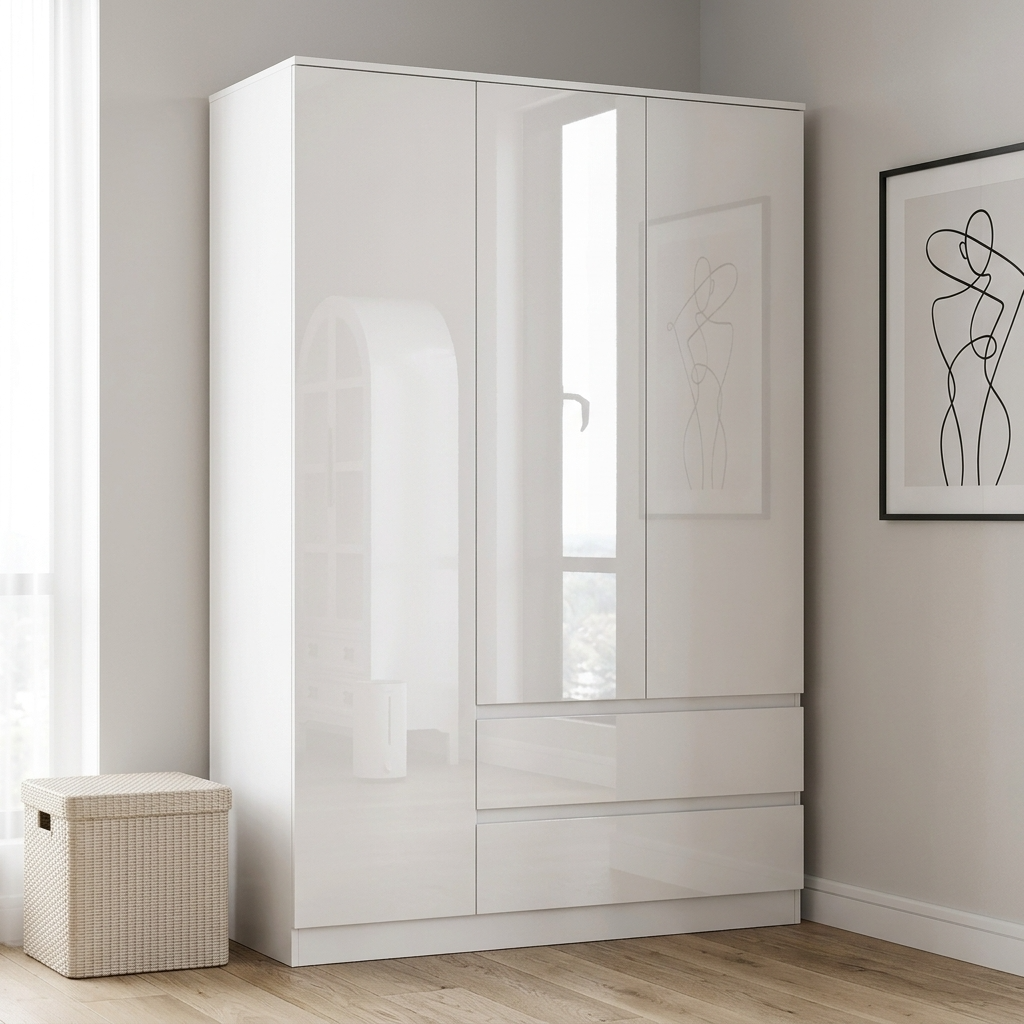 Soho 3 Door Wardrobe & 6 Drawer Chest High Gloss 3 Piece Bedroom Set