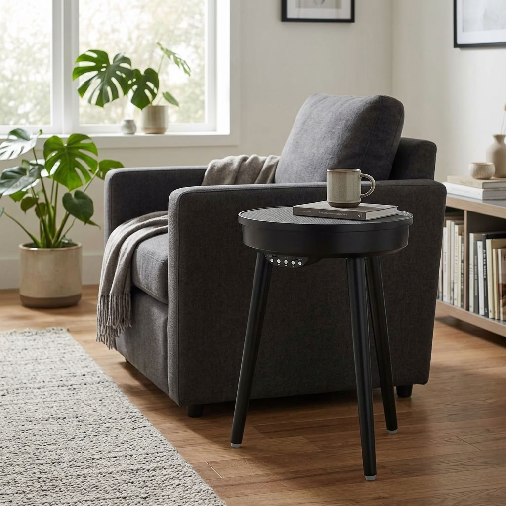 Bluetooth Speaker Side Table with 360° Sound & LED Light