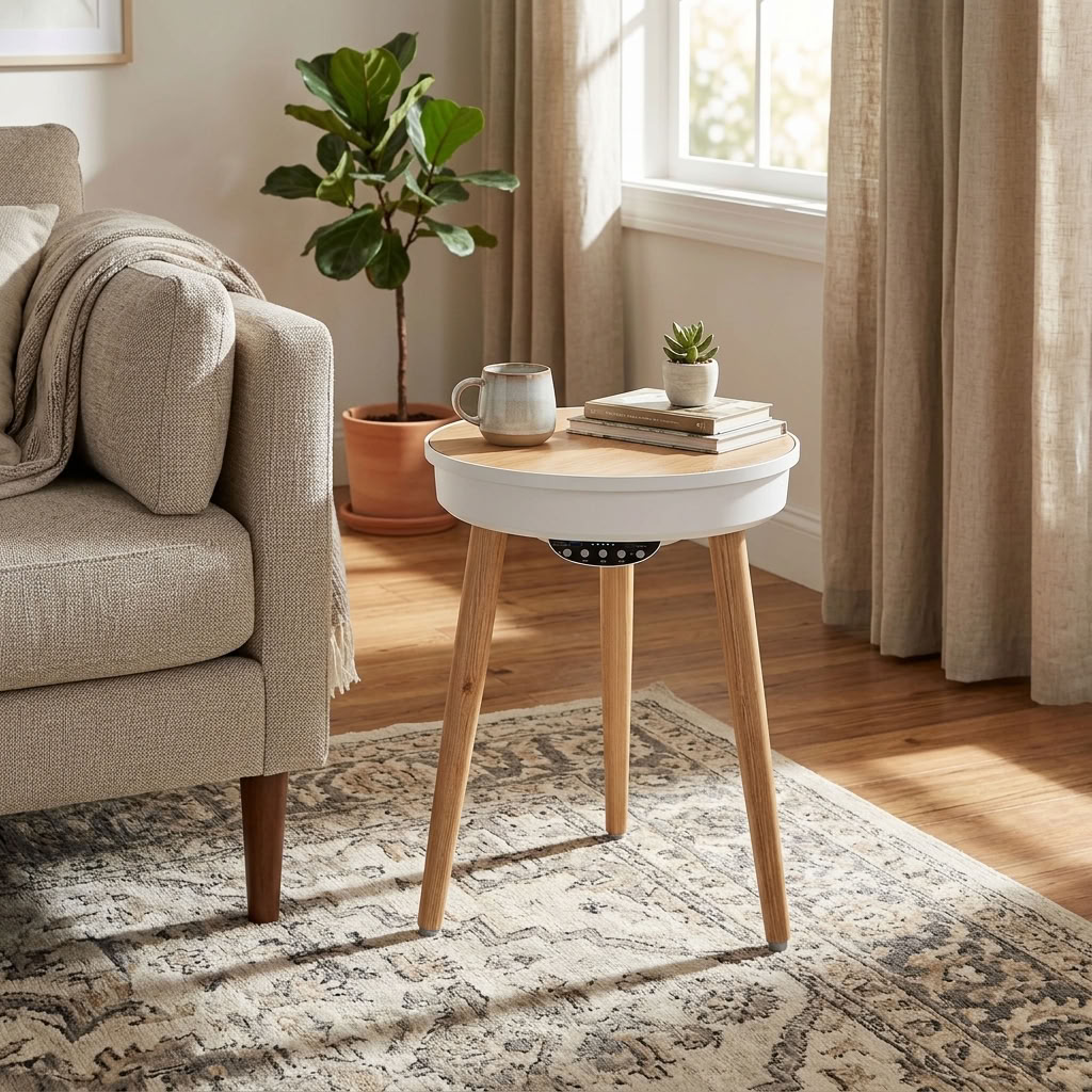 Bluetooth Speaker Side Table with 360° Sound & LED Light
