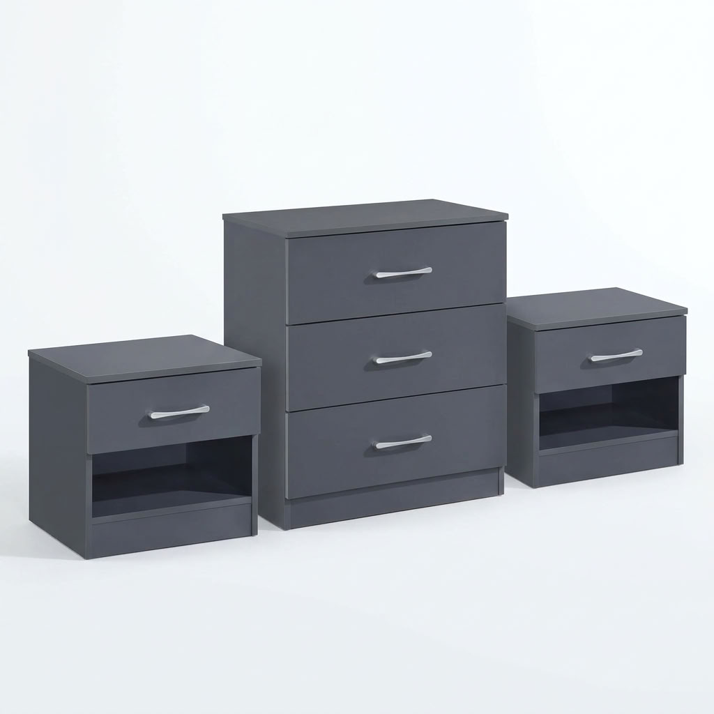 Highbury 3 Drawer Chest of Drawers & 1 Drawer Bedside 3 Piece Bedroom Set