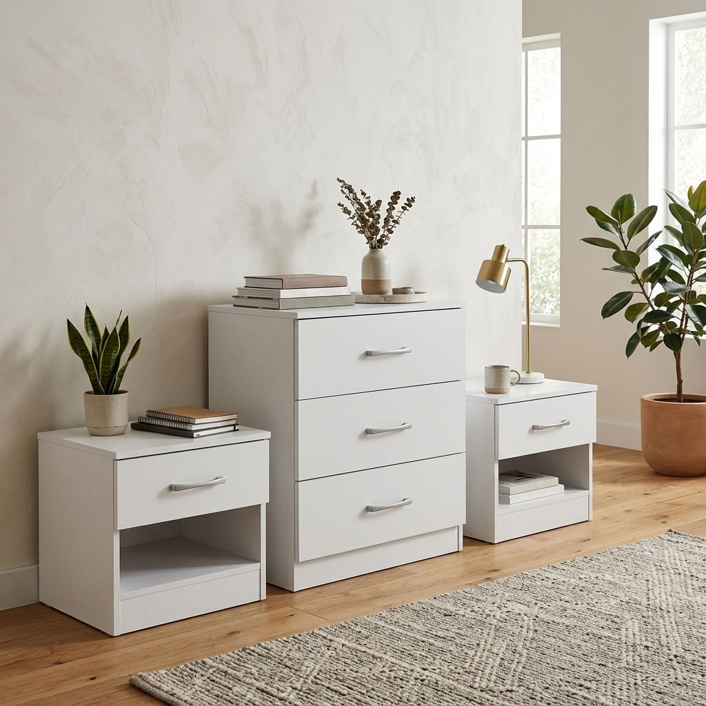 Highbury 3 Drawer Chest of Drawers & 1 Drawer Bedside 3 Piece Bedroom Set