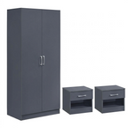 Highbury 2 Door Double Wardrobe & 1 Drawer Bedside 3 Piece Bedroom Set