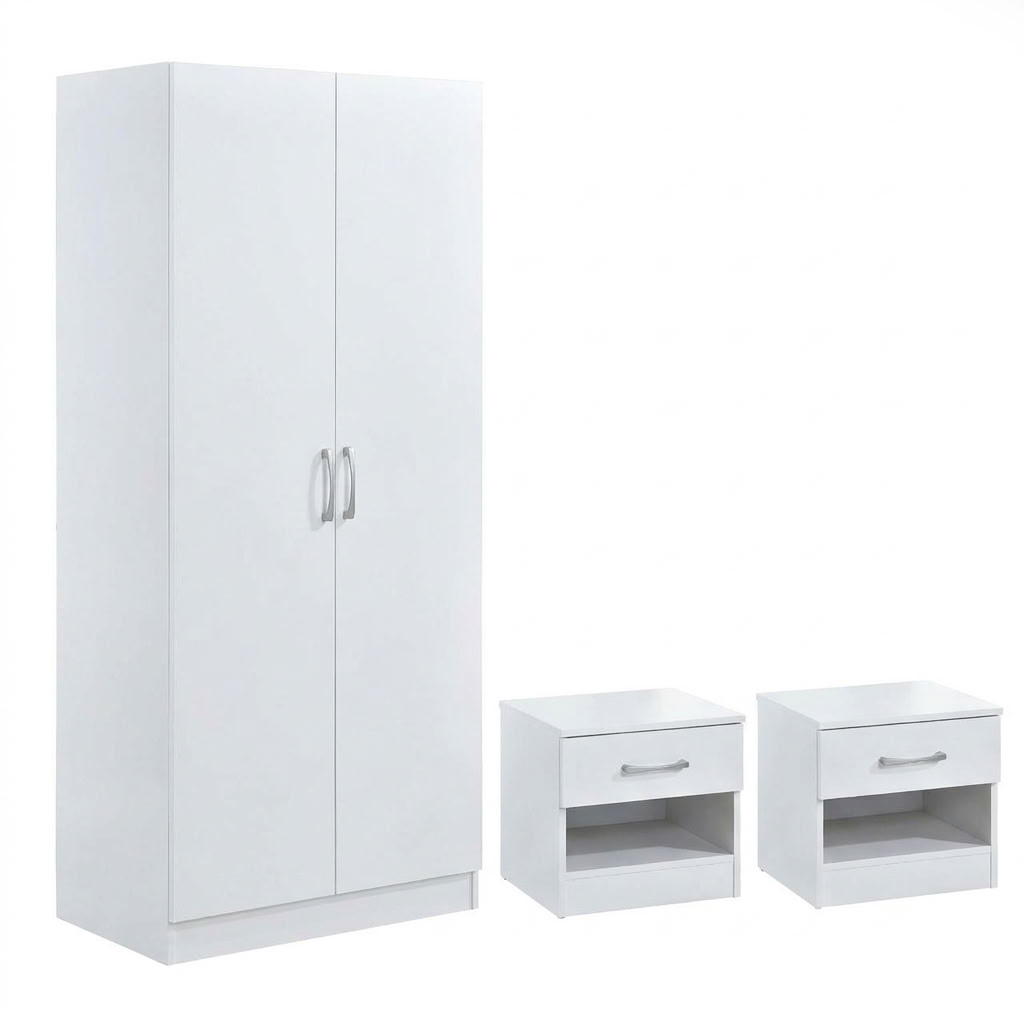 Highbury 2 Door Double Wardrobe & 1 Drawer Bedside 3 Piece Bedroom Set