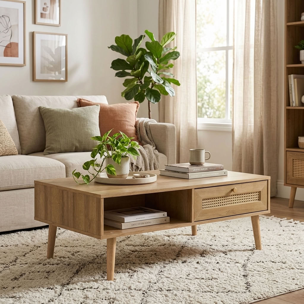 Manila Rattan Effect Coffee Table with Storage Drawer