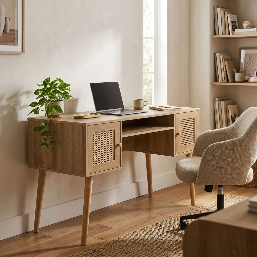 Manila 2 Door Rattan Compact Storage Desk