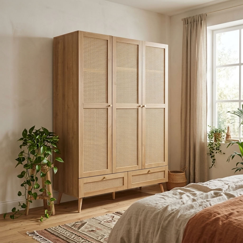 Manila Rattan 3 Door 2 Drawer Triple Wardrobe