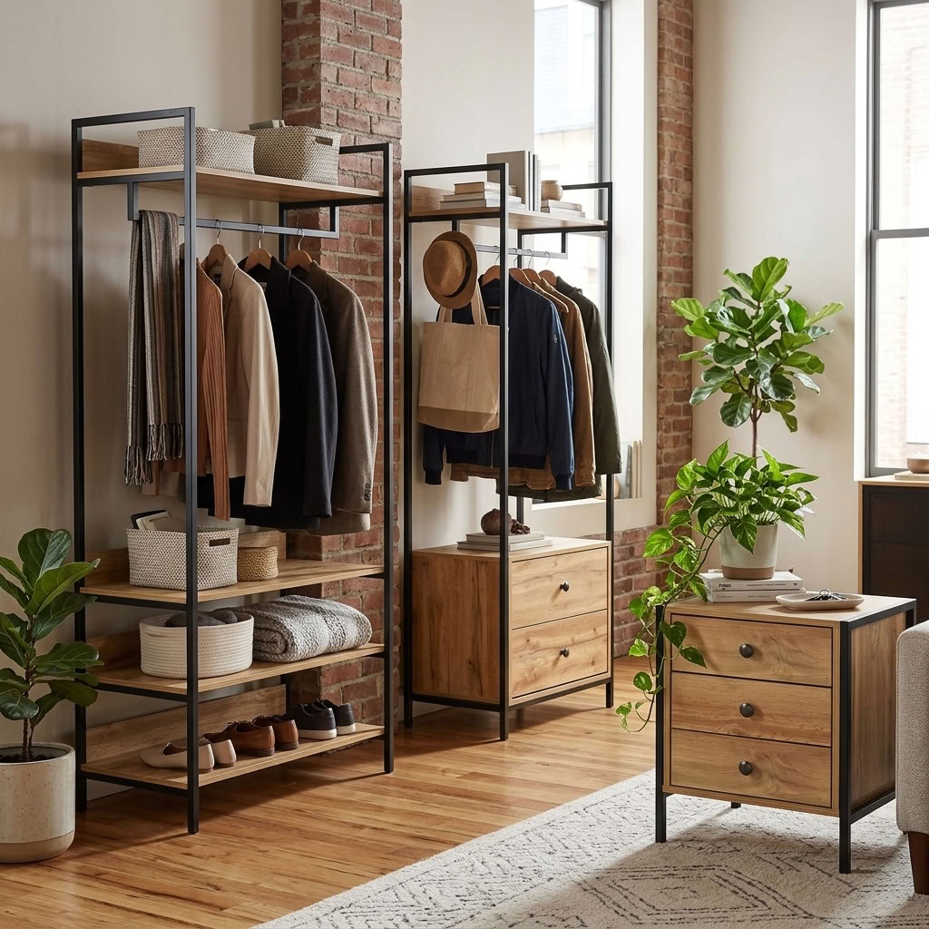 Alva Open Wardrobe with 2 Drawers 3 Piece Bedroom Set