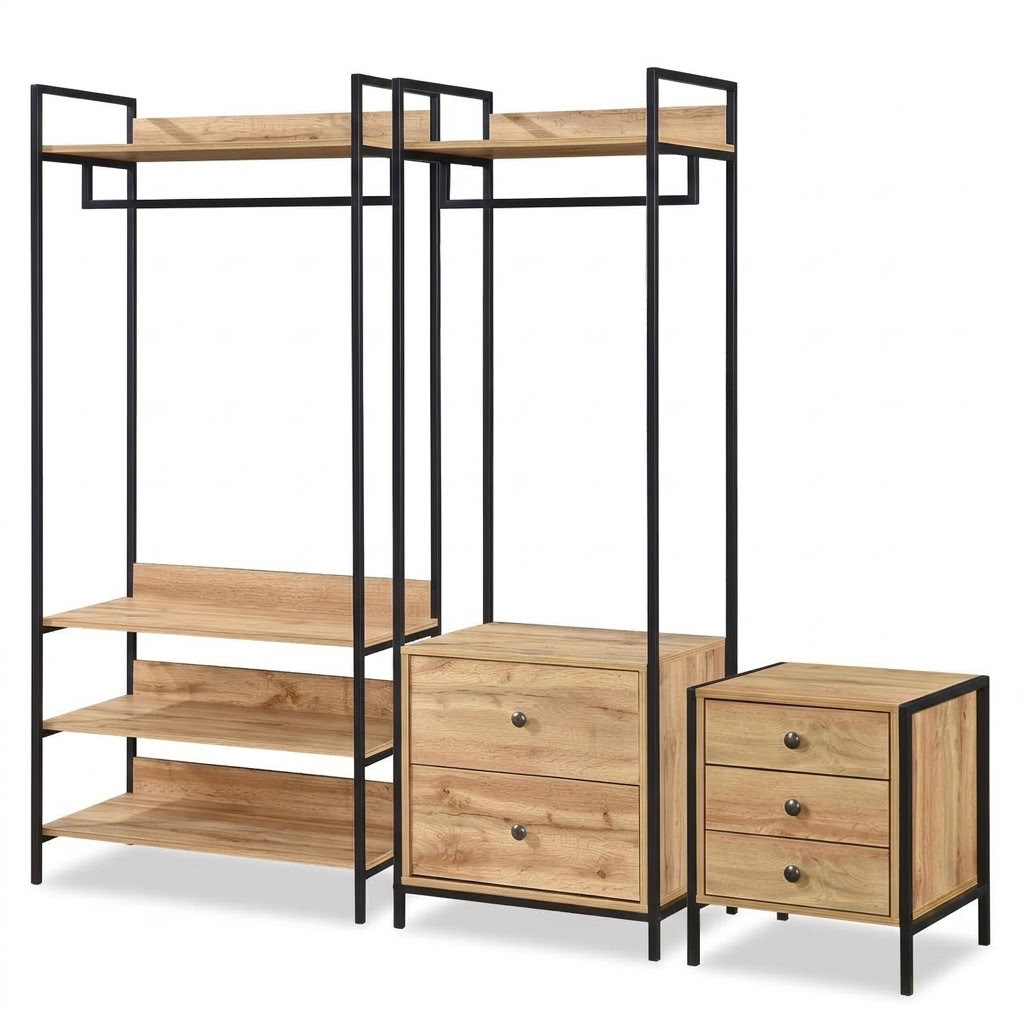 Alva Open Wardrobe with 2 Drawers 3 Piece Bedroom Set