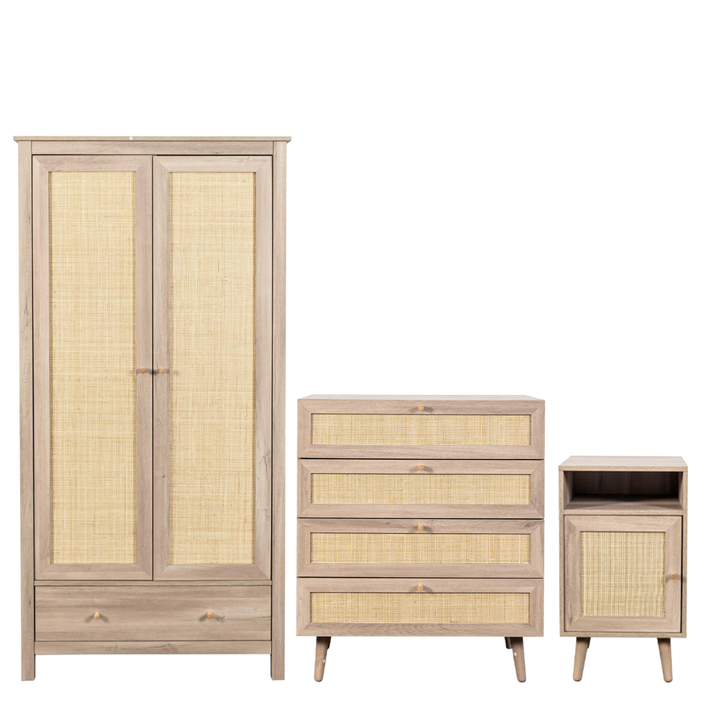 Willow Rattan 2 Door Wardrobe 3 Piece Bedroom Set