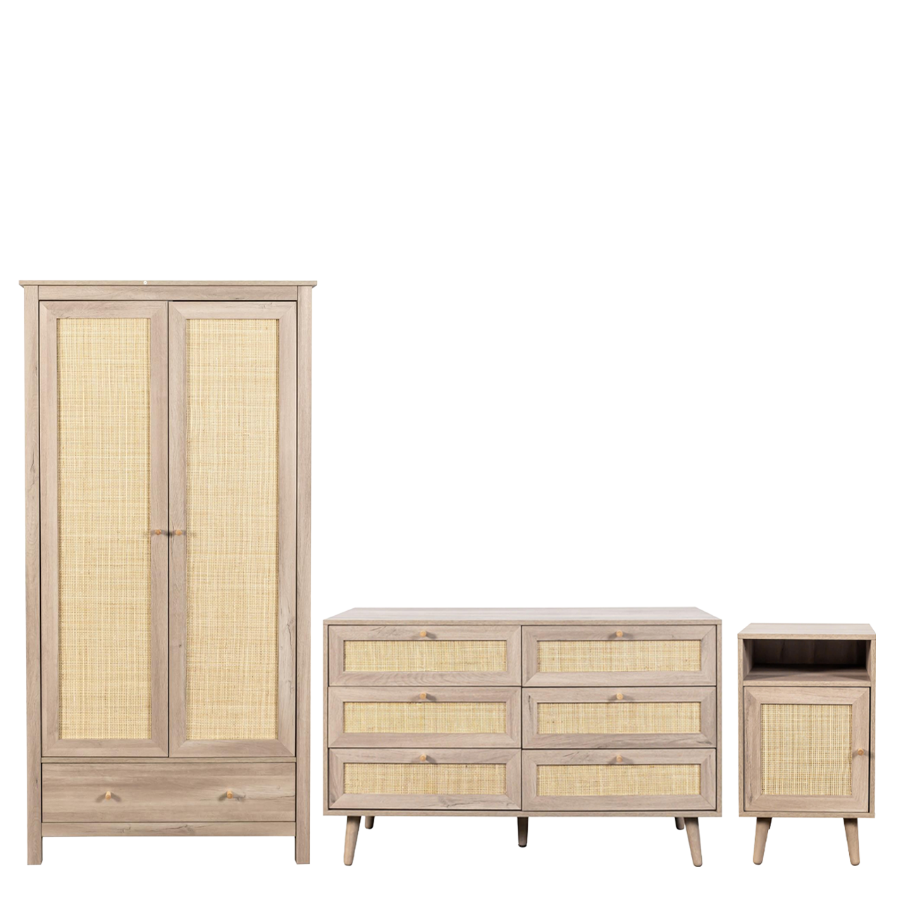 Willow Rattan 2 Door Wardrobe 3 Piece Bedroom Set