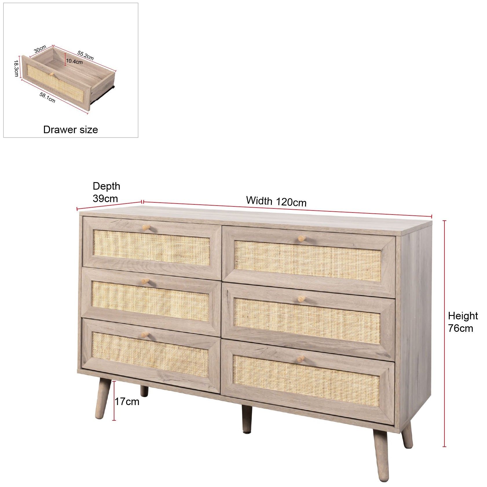 Willow Rattan 6 Drawer Chest of Drawers